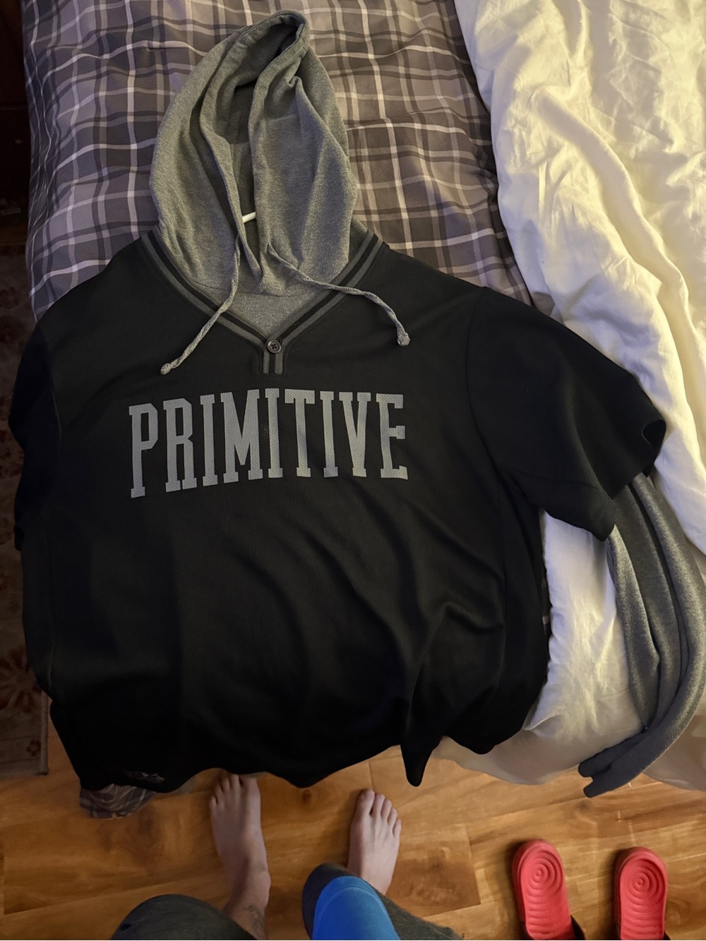 Primitive Black Hoodie with Gray Hood and Chest Logo